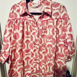Chic Soul Hot Pink and Cream Button Down Top - NWOT - Size 2X